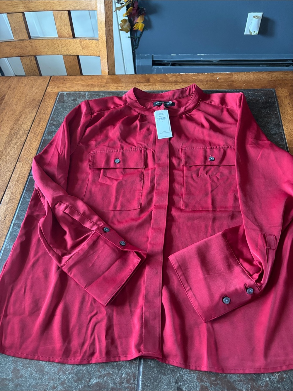 Banana Republic Crimson Red Women's Button-Front Utility Blouse